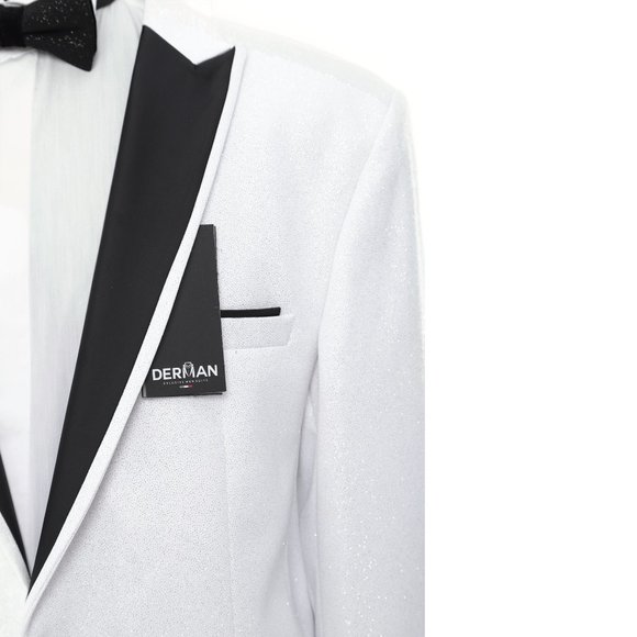 Shiny White Tuxedo, Peak Lapel 2pc By Derman Suits - Picture 2 of 2
